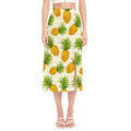 Beige Zig Zag Pineapple Pattern Print Side Slit Midi Skirt
