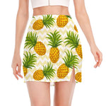 Beige Zig Zag Pineapple Pattern Print Side Slit Mini Skirt