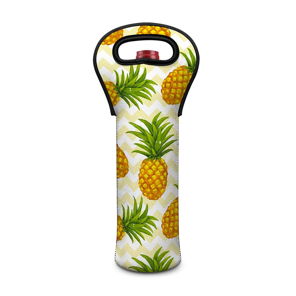 Beige Zig Zag Pineapple Pattern Print Single Neoprene Wine Tote