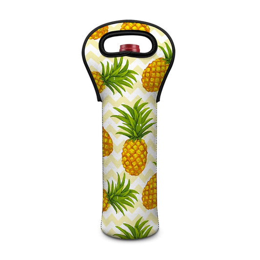 Beige Zig Zag Pineapple Pattern Print Single Neoprene Wine Tote