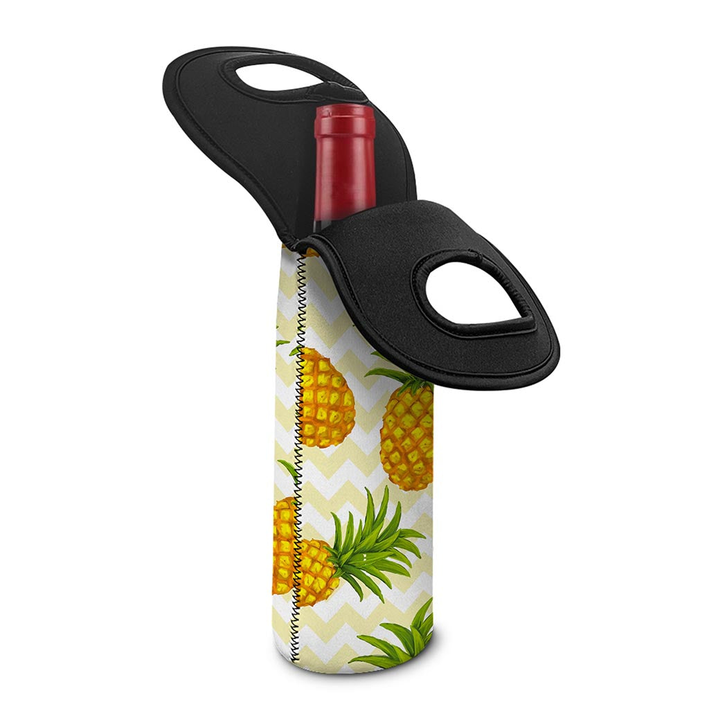 Beige Zig Zag Pineapple Pattern Print Single Neoprene Wine Tote
