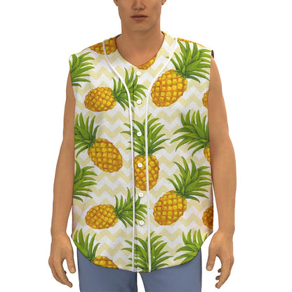 Beige Zig Zag Pineapple Pattern Print Sleeveless Baseball Jersey