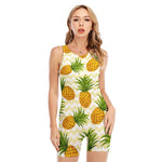 Beige Zig Zag Pineapple Pattern Print Sleeveless One Piece Swimsuit