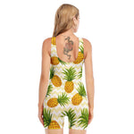 Beige Zig Zag Pineapple Pattern Print Sleeveless One Piece Swimsuit