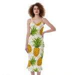 Beige Zig Zag Pineapple Pattern Print Slim Fit Midi Cami Dress