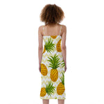 Beige Zig Zag Pineapple Pattern Print Slim Fit Midi Cami Dress