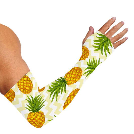 Beige Zig Zag Pineapple Pattern Print Sun Protection Arm Sleeves