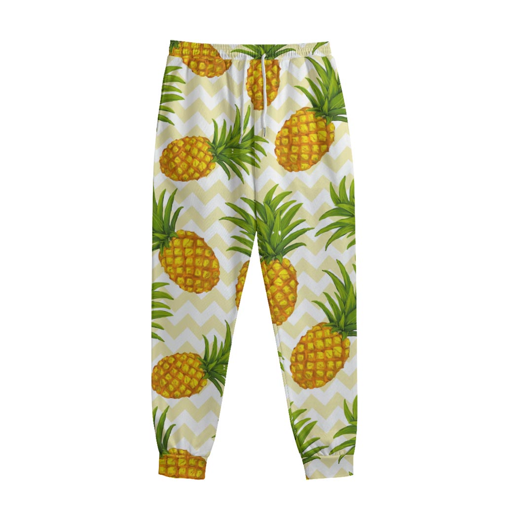 Beige Zig Zag Pineapple Pattern Print Sweatpants