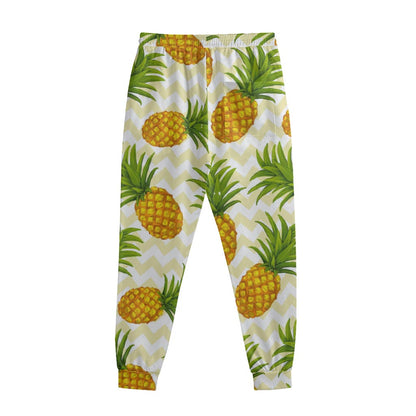 Beige Zig Zag Pineapple Pattern Print Sweatpants