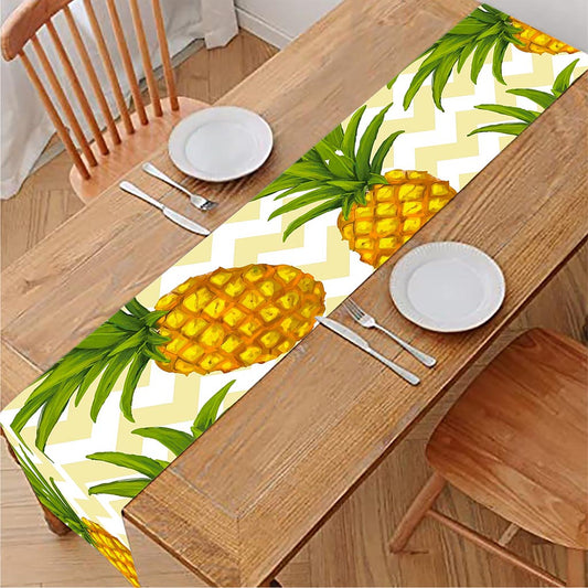 Beige Zig Zag Pineapple Pattern Print Table Runner