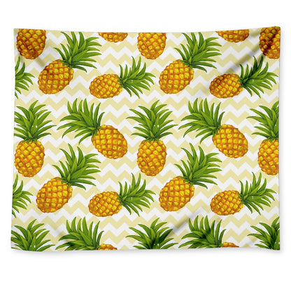 Beige Zig Zag Pineapple Pattern Print Tapestry