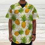 Beige Zig Zag Pineapple Pattern Print Textured Short Sleeve Shirt