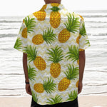 Beige Zig Zag Pineapple Pattern Print Textured Short Sleeve Shirt