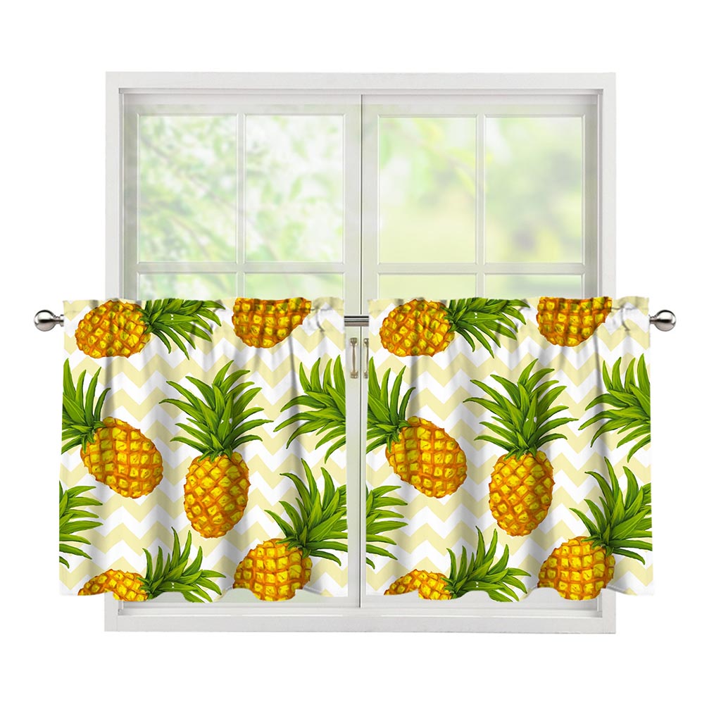 Beige Zig Zag Pineapple Pattern Print Tier Curtains