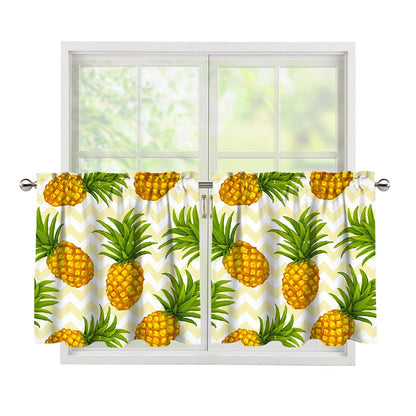 Beige Zig Zag Pineapple Pattern Print Tier Curtains
