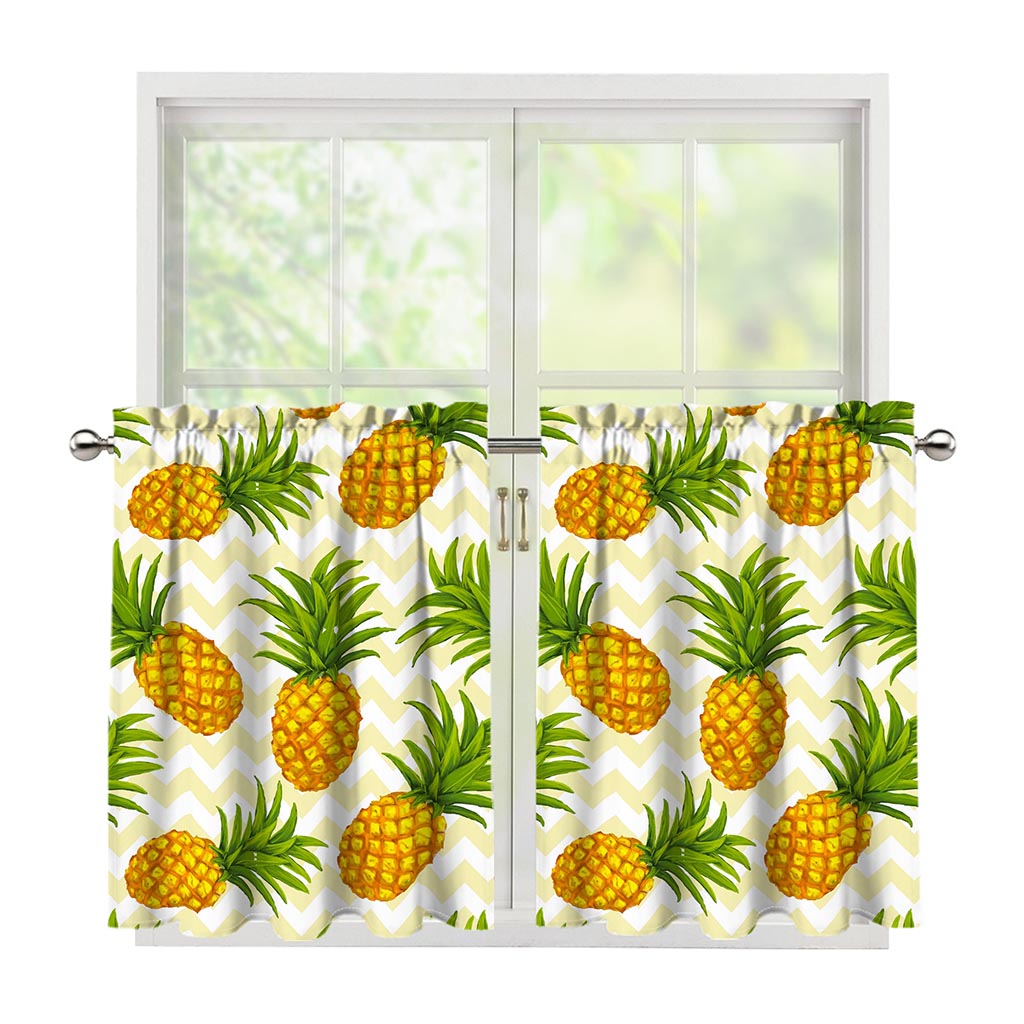 Beige Zig Zag Pineapple Pattern Print Tier Curtains