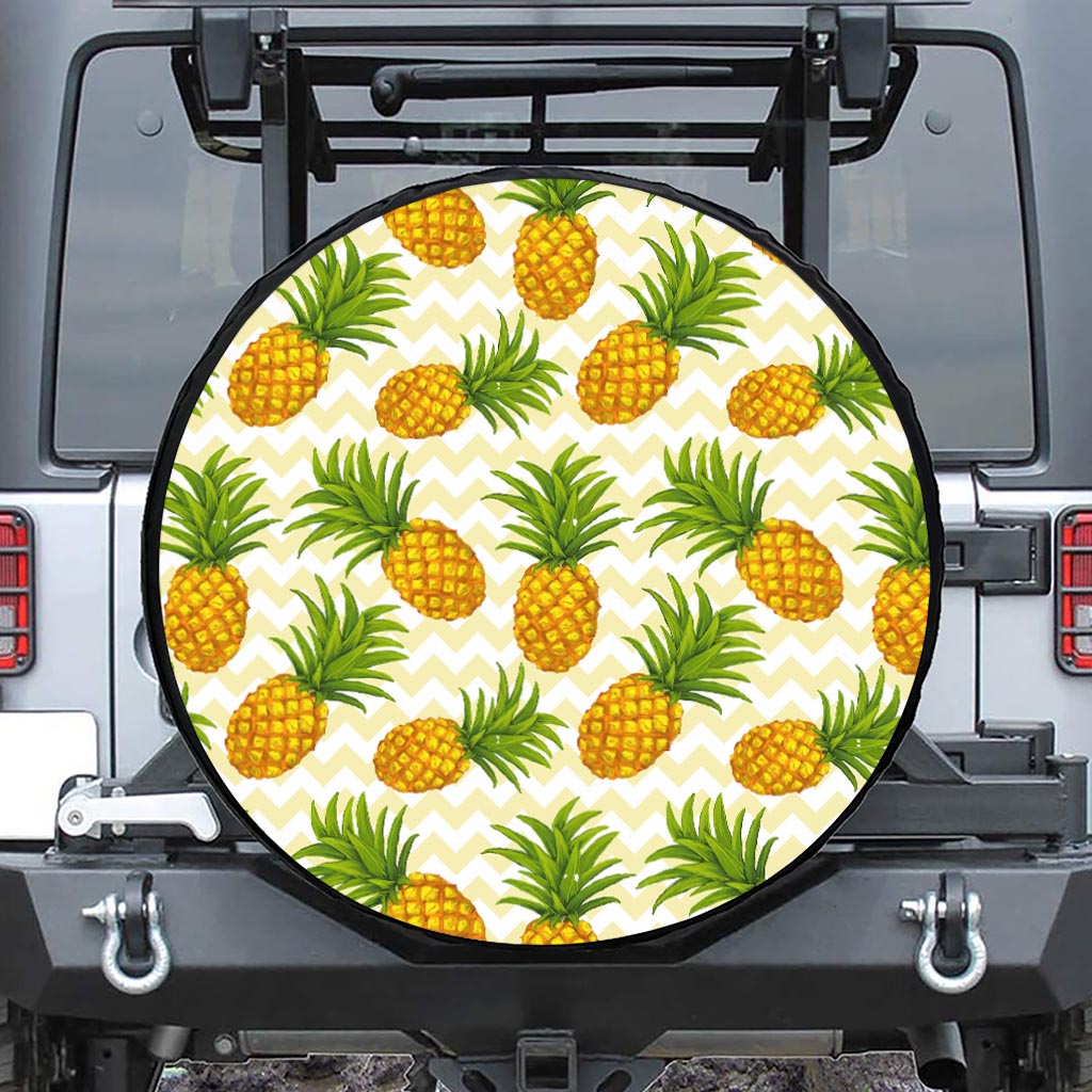Beige Zig Zag Pineapple Pattern Print Tire Cover