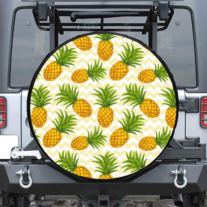 Beige Zig Zag Pineapple Pattern Print Tire Cover