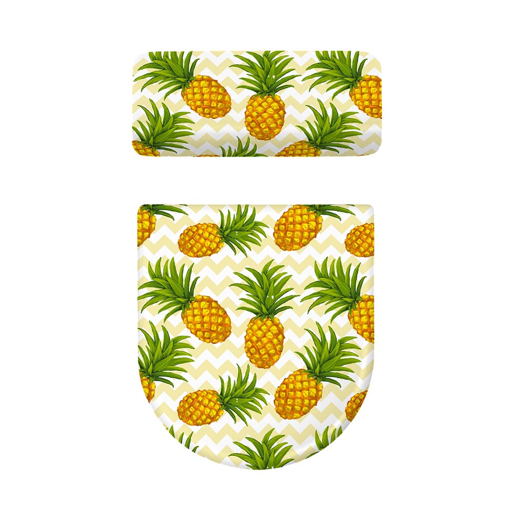 Beige Zig Zag Pineapple Pattern Print Toilet Lid And Tank Cover Set