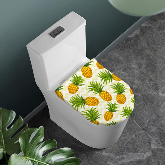 Beige Zig Zag Pineapple Pattern Print Toilet Lid Cover