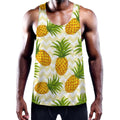 Beige Zig Zag Pineapple Pattern Print Men's Workout Tank Top