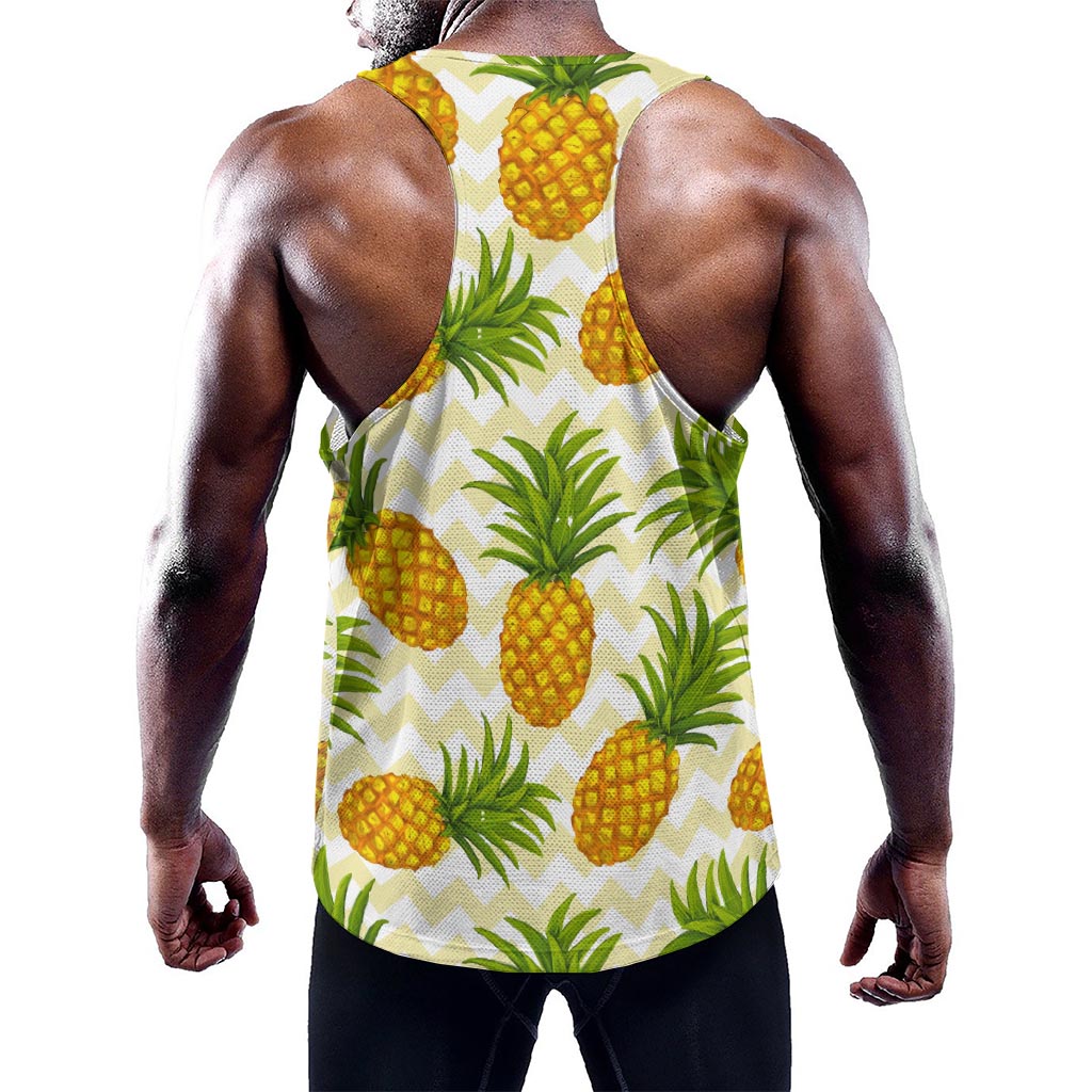 Beige Zig Zag Pineapple Pattern Print Training Tank Top