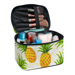 Beige Zig Zag Pineapple Pattern Print Travel Makeup Bag