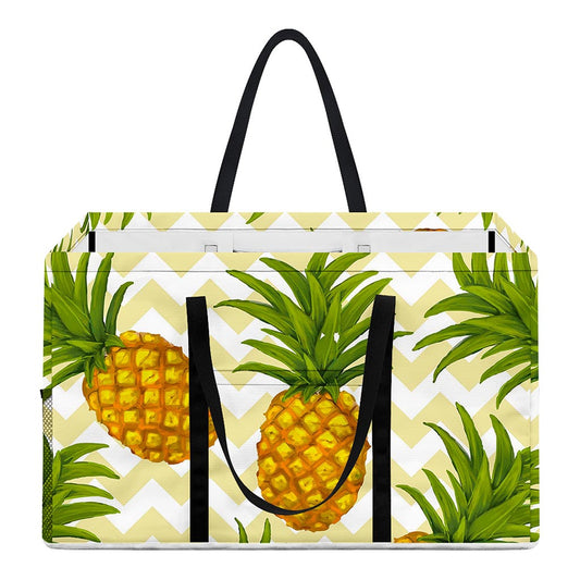 Beige Zig Zag Pineapple Pattern Print Utility Tote Bag