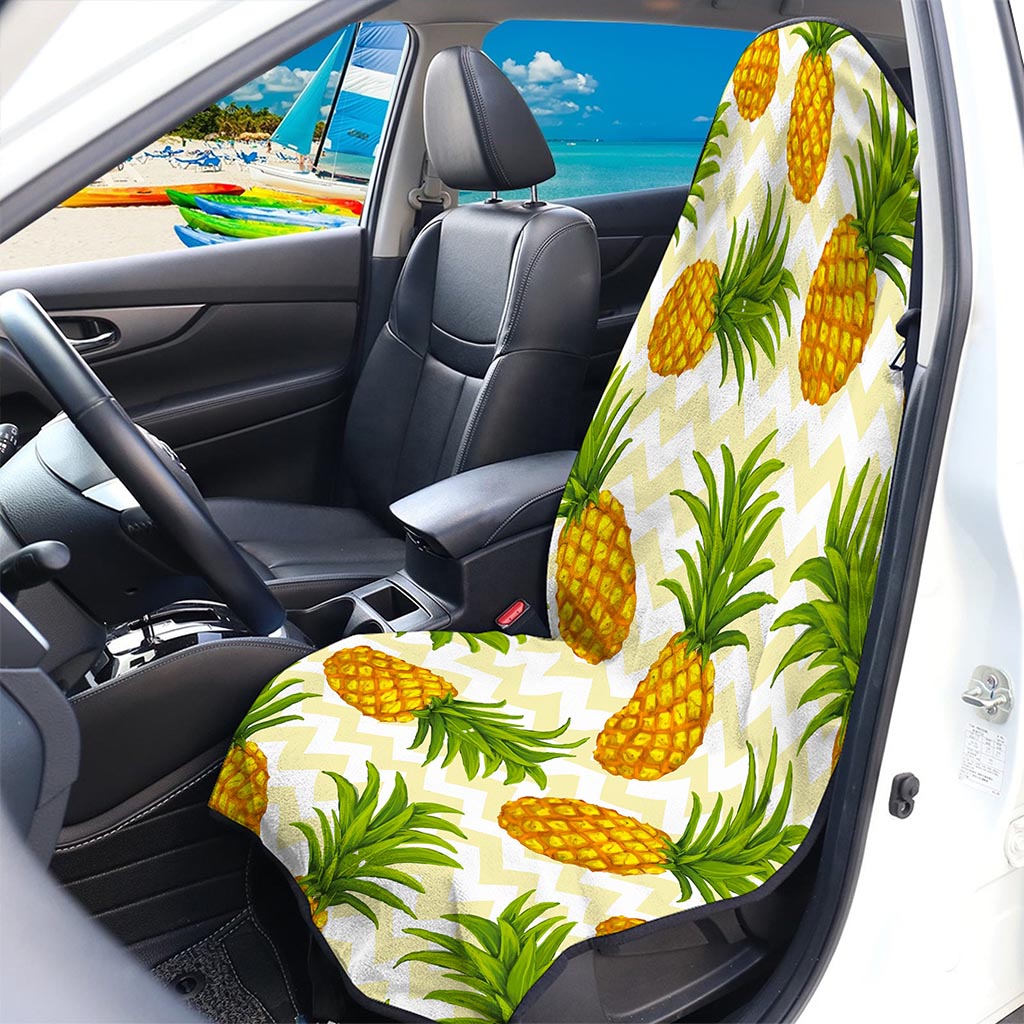 Beige Zig Zag Pineapple Pattern Print Waterproof Car Seat Cover