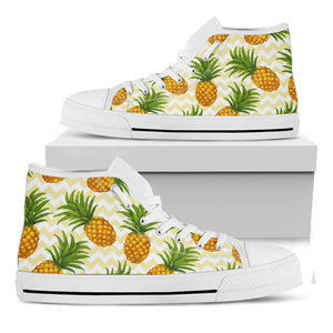 Beige Zig Zag Pineapple Pattern Print White High Top Sneakers