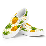 Beige Zig Zag Pineapple Pattern Print White Slip On Sneakers