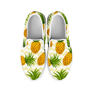 Beige Zig Zag Pineapple Pattern Print White Slip On Sneakers