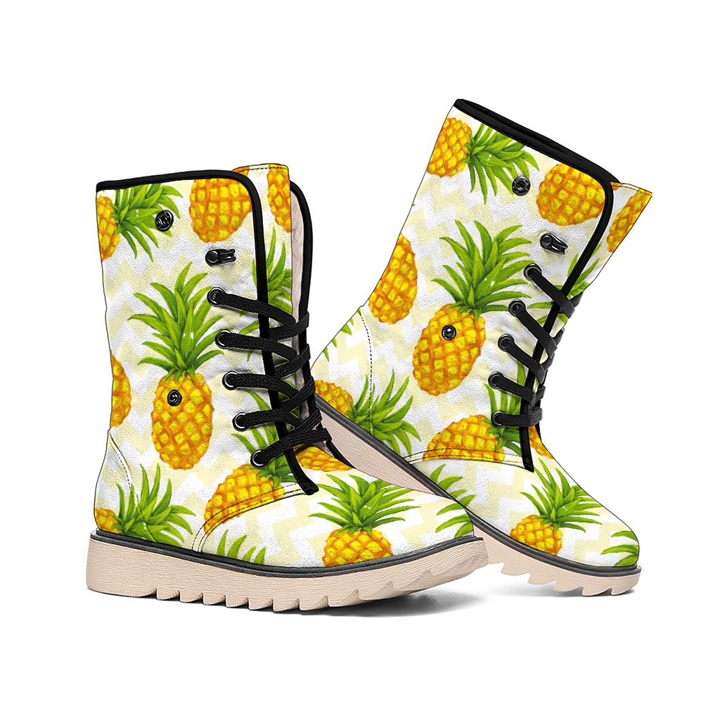 Beige Zig Zag Pineapple Pattern Print Winter Boots
