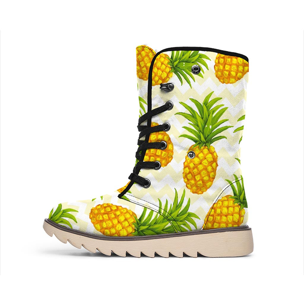 Beige Zig Zag Pineapple Pattern Print Winter Boots