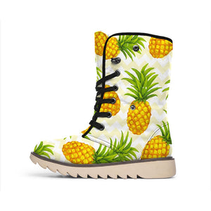 Beige Zig Zag Pineapple Pattern Print Winter Boots