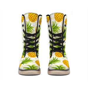 Beige Zig Zag Pineapple Pattern Print Winter Boots