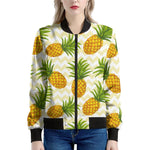 Beige Zig Zag Pineapple Pattern Print Women's Bomber Jacket