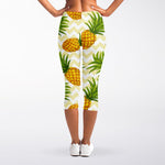 Beige Zig Zag Pineapple Pattern Print Women's Capri Leggings