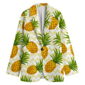 Beige Zig Zag Pineapple Pattern Print Women's Cotton Blazer