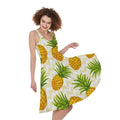 Beige Zig Zag Pineapple Pattern Print Sleeveless Knee Length Dress