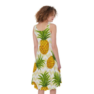 Beige Zig Zag Pineapple Pattern Print Women's Sleeveless Dress