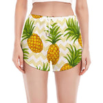 Beige Zig Zag Pineapple Pattern Print Women's Split Running Shorts