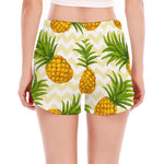 Beige Zig Zag Pineapple Pattern Print Women's Split Running Shorts