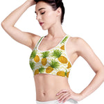 Beige Zig Zag Pineapple Pattern Print Women's Sports Bra