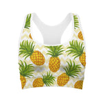 Beige Zig Zag Pineapple Pattern Print Women's Sports Bra