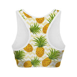 Beige Zig Zag Pineapple Pattern Print Women's Sports Bra