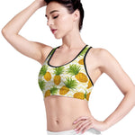 Beige Zig Zag Pineapple Pattern Print Women's Sports Bra