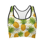 Beige Zig Zag Pineapple Pattern Print Women's Sports Bra