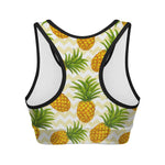 Beige Zig Zag Pineapple Pattern Print Women's Sports Bra