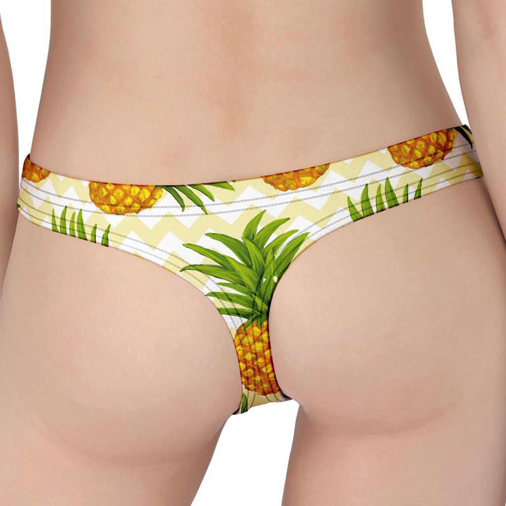 Beige Zig Zag Pineapple Pattern Print Women's Thong